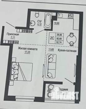 1-к квартира, сданный дом, 53м2, 14/26 этаж