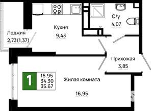 1-к квартира, вторичка, 36м2, 15/25 этаж