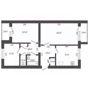 3-к квартира, вторичка, 60м2, 2/5 этаж