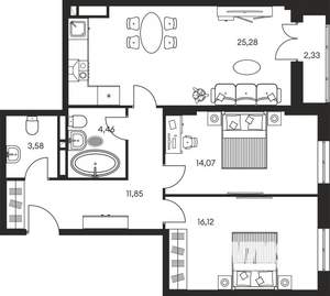 3-к квартира, строящийся дом, 79м2, 8/20 этаж