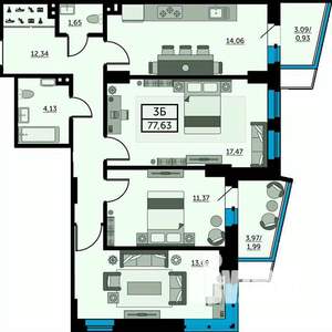 3-к квартира, вторичка, 77м2, 9/25 этаж