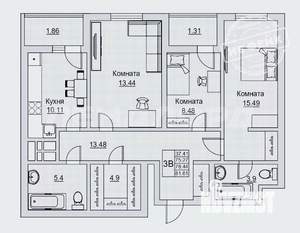 3-к квартира, вторичка, 82м2, 3/25 этаж