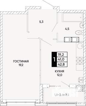 1-к квартира, вторичка, 43м2, 10/22 этаж