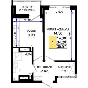 1-к квартира, вторичка, 36м2, 7/25 этаж