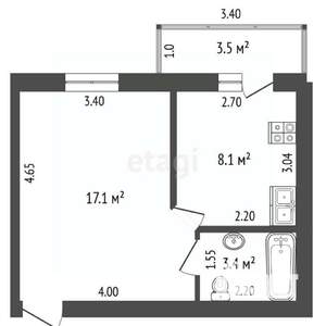 1-к квартира, вторичка, 32м2, 3/6 этаж