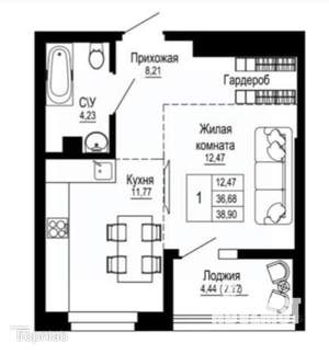 1-к квартира, вторичка, 39м2, 12/26 этаж