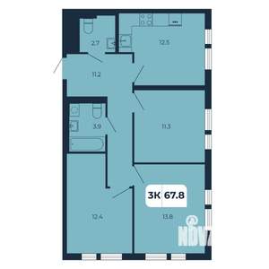 3-к квартира, вторичка, 68м2, 3/17 этаж