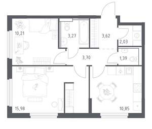 2-к квартира, вторичка, 51м2, 13/17 этаж