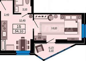 1-к квартира, вторичка, 34м2, 12/24 этаж