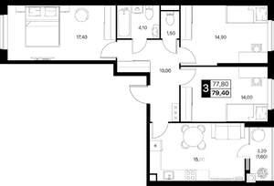 3-к квартира, вторичка, 79м2, 2/12 этаж