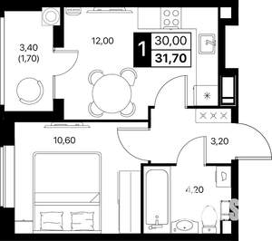 1-к квартира, вторичка, 32м2, 6/12 этаж
