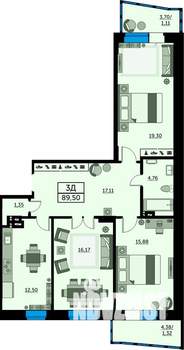 3-к квартира, вторичка, 89м2, 11/12 этаж