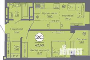 2-к квартира, вторичка, 42м2, 23/24 этаж