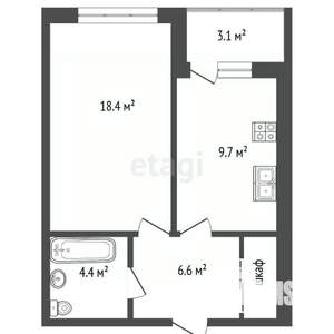 1-к квартира, вторичка, 42м2, 4/24 этаж