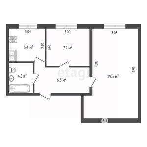 2-к квартира, вторичка, 44м2, 2/5 этаж