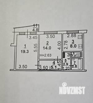 2-к квартира, вторичка, 56м2, 9/9 этаж