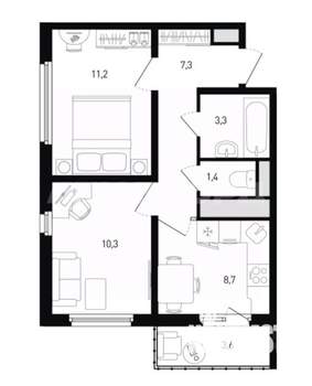 2-к квартира, вторичка, 48м2, 6/14 этаж