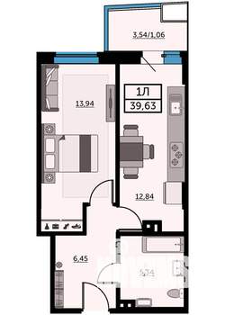 1-к квартира, сданный дом, 40м2, 21/26 этаж