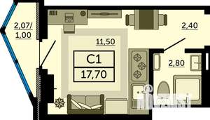 Студия квартира, строящийся дом, 17м2, 21/24 этаж