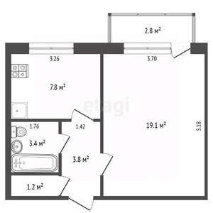 1-к квартира, вторичка, 35м2, 3/5 этаж