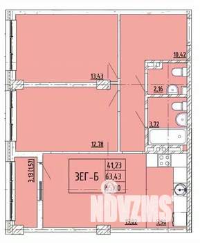 2-к квартира, строящийся дом, 65м2, 3/6 этаж