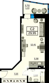 Студия квартира, вторичка, 30м2, 3/12 этаж