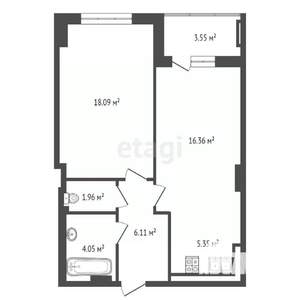 1-к квартира, вторичка, 55м2, 24/24 этаж