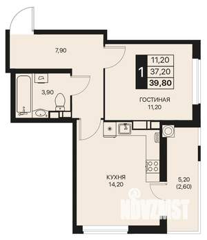 1-к квартира, строящийся дом, 40м2, 10/12 этаж